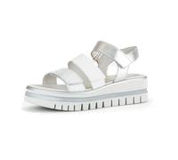Keilsandalette GABOR, Damen, Gr. 43, silber (weiß, silberfarben), Glattleder, metallic, modisch, Schuhe, Sommerschuh, Sandale, Keilabsatz, mit drei Klettverschlüssen (88145034-43) weiß, silberfarben