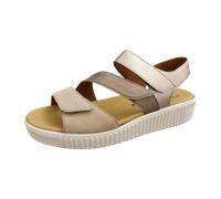 Keilsandalette GABOR, Damen, Gr. 43, beige (beige kombiniert), Ziegenveloursleder, Glattleder, sportlich, Schuhe, Sommerschuh, Riemchensandale mit regulierbaren Klettriemchen (76649052-43) beige kombi