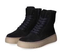 Schnürboots GABOR, Damen, Gr. 37, blau (schwarz, blau), Veloursleder, unifarben, Schuhe Schnürboots, Schnürstiefelette mit modischer Plateausohle und Ziernaht am Plateau (78166315-37) schwarz, blau