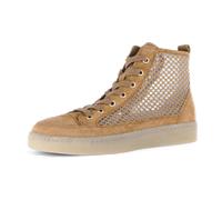 Plateausneaker GABOR, Damen, Gr. 40, hellbraun, Textil, Ziegenveloursleder, Schuhe Plateausneaker, Schnürschuh, Freizeitschuh, High-Top-Sneaker mit modischer Stickerei (11131904-40) hellbraun