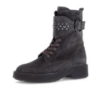 Winterstiefelette GABOR, Damen, Gr. 39, dunkelgrau, Veloursleder, unifarben, Schuhe Winterstiefelette, Blockabsatz, Schnürboots, Schnürstiefelette mit Nieten (52298946-39) dunkelgrau