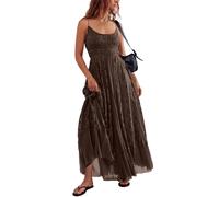 Gacaky Sommerkleid für Damen, lässig, Spitze, Blumenstickerei, Bohemian-Maxikleid, fließend, A-Linie, Strand, lange Kleider, Kaffee, Groß