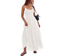 Gacaky Sommerkleid für Damen, lässig, Spitze, Blumenstickerei, Bohemian-Maxikleid, fließend, A-Linie, Strand, lange Kleider, Weiss/opulenter Garten, Mittel