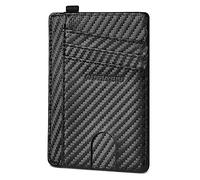 GADIEMKENSD Slim Card Holder for Men Women RFID Blocking Wallet Compact Card Case with D-Loop for Lanyard Oyster Card Bus Pass Cards Driving Licence Coin Cash for Business Travel Carbon Fibre Black