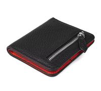 GADIEMKENSD Small Wallet Bifold Credit Card Holder Genuine Leather Coin Purse RFID Blocking Mini Compact Pocket Wallet with Zipper Ultra Slim Minimalist Black/Red