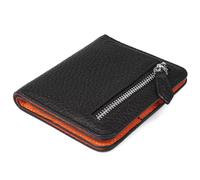 GADIEMKENSD Small Wallet Bifold Credit Card Holder Genuine Leather Coin Purse RFID Blocking Mini Compact Pocket Wallet with Zipper Ultra Slim Minimalist Black/Orange