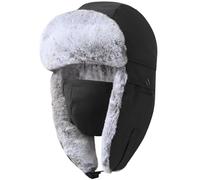 GADIEMKENSD Winter Trapper Hat for Men Warm Russian Ushanka for Women Snow Ski Hunting Trooper Hat with Ear Flaps Chin Strap Windproof Mask Faux Fur Aviator Warm Hat Cold Weather Caps Black XL