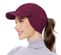 GADIEMKENSD Women's Fleece Ponytail Hat Reflective Winter Hat with Ear Warmer Cold Hat with Adjustable Headband and Flip Down Earflap Skull Cap Beanie for Outdoor Hiking Running Snow Ski Wine Red