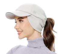 GADIEMKENSD Women's Fleece Ponytail Hat Reflective Winter Hat with Earflap Cold Hat with Adjustable Headband and Flip Down Ear Warmer Skull Cap Beanie for Outdoor Snow Ski Hiking Running White