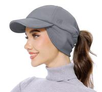 GADIEMKENSD Women's Fleece Ponytail Hat Reflective Winter Hat with Earflaps Trapper Hat with Flip Down Ear Warmer Adjustable Ball Cap with Visor Beanie for Skiing Skating Snow Running Light Grey