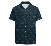 GADZILLE Hawaii-Hemd für Herren Casual Button Down Hemd Kurzarm Aloha Strand Hemd Party Hemd, Dinosaurier-Mini, Groß