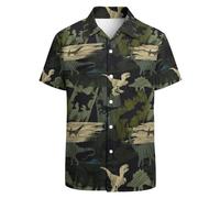 GADZILLE Hawaii-Hemd für Herren Casual Button Down Hemd Kurzarm Aloha Strand Hemd Party Hemd, Dinosaurier dunkelgrün, Groß