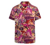 GADZILLE Hawaii-Hemd für Herren Casual Button Down Hemd Kurzarm Aloha Strand Hemd Party Hemd, Dinosaurier-Cartoon-Rot, Mittel