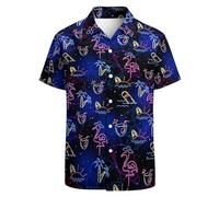 GADZILLE Hawaii-Hemd für Herren, lässiges Button-Down-Shirt, kurzärmelig, Aloha-Strand-Shirt, Partyhemd, Beach Black Neon, 5X-Groß