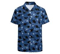 GADZILLE Hawaii-Hemd für Herren, lässiges Button-Down-Shirt, kurzärmelig, Aloha-Strand-Shirt, Partyhemd, Dinosaurier blau, 3X-Groß
