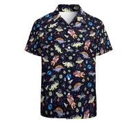 GADZILLE Hawaii-Hemd für Herren, lässiges Button-Down-Shirt, kurzärmelig, Aloha-Strand-Shirt, Partyhemd, Space Dino, Mittel