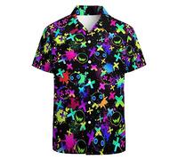 GADZILLE Hawaii-Hemd für Herren, lässiges Button-Down-Shirt, kurzärmelig, Aloha-Strand-Shirt, Partyhemd, Neon Ghost, L