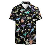 GADZILLE Hawaii-Hemd für Herren, lässiges Button-Down-Shirt, kurzärmelig, Aloha-Strand-Shirt, Partyhemd, Dinosaurier-Raum, XX-Large