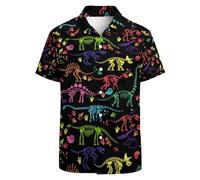 GADZILLE Hawaii-Hemd für Herren, lässiges Button-Down-Shirt, kurzärmelig, Aloha-Strand-Shirt, Partyhemd, Dinosaurier-schwarzes Skelett, XX-Large