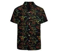 GADZILLE Hawaii-Hemd für Herren, lässiges Button-Down-Shirt, kurzärmelig, Aloha-Strand-Shirt, Partyhemd, Dinosaurier-Aquarell, L