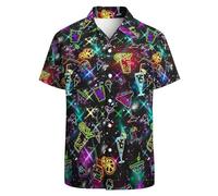 GADZILLE Hawaii-Hemd für Herren, lässiges Button-Down-Shirt, kurzärmelig, Aloha-Strand-Shirt, Partyhemd, Neon Bling Beer, XL