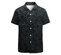 GADZILLE Hawaii-Hemd für Herren, lässiges Button-Down-Shirt, kurzärmelig, Aloha-Strand-Shirt, Partyhemd, Schwarzer Totenkopf, L