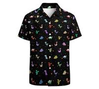 GADZILLE Hawaiihemd für Herren Casual Button Down Shirt Kurzarm Aloha Strandhemd Party Shirt, Dinosaurier-Pixel, 5X-Groß