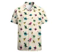 GADZILLE Hawaiihemd für Herren Casual Button Down Shirt Kurzarm Aloha Strandhemd Party Shirt, Dinosaurier Weiß Mn, L
