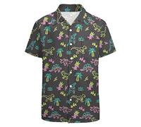 GADZILLE Hawaiihemd für Herren Casual Button Down Shirt Kurzarm Aloha Strandhemd Party Shirt, Dinosaurier-Grün, Neon, 4X-Groß