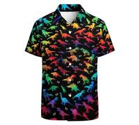 GADZILLE Herren-Dinosaurier-Hemd, Batik, Dinosaurier-Geburtstagshemd, lustiges Dino-Shirt, Button-Down, Hawaii-Hemd für Herren, Regenbogenfarben, Größe XL, Regenbogen, XL