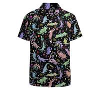 GADZILLE Herren-Dinosaurier-Weltraum-Shirt, Dinosaurier-Weltraum-Shirt, lustiges Dinosaurier-Shirt, Hawaii-Hemd mit Knopfleiste, für Herren, Schwarz, Größe XL, Dinosaurier Weird, XL