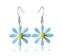 Gänseblümchen Ohrringe Blau Gänseblume Blumen Ohrringe Mädchen Gänseblümchen Hängend Bunt Blume Tropfen Ohrring Damen Süße Blumenohrringe für Sommerpartys Urlaub Strand Hochzeit Geburtstag