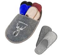 Gästefinken-Set 5 Paar Hausschuhe Welcome Hirsch - Diverse Farben Grau/Beige/Rot/Blau/Schwarz - Grössen 37-45 - Wiederverwendbar & Platzsparend