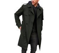 Gafeng Herren-Trenchcoat, schmale Passform, zweireihig, Gürtel, Windbreaker, Revers, lange Jacke, lässig, winddicht, Army Grün, M