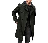 Gafeng Herren Trenchcoat Slim Fit Zweireiher Gürtel Windbreaker Revers Lange Jacke Lässig Winddicht Mantel, Army Grün, XL