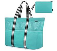 GAGAKU Strandtasche mit Reißverschluss XXL Familie Badetasche Extra Große Netztasche für Damen, Beach Bag Mesh Tasche für Strand Reisen Shopping - Grün