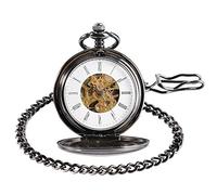 GagalU Elegante Schwarze Glatte mechanische Steampunk-Taschenuhr mit römischen Zahlen, klassisch, stilvoll, für Männer und Frauen als Geschenk