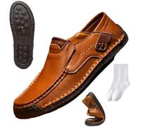 GAGFDA Handgefertigte Herren-Slipper aus echtem Leder, Halbschuhe, Fahrschuhe, lässig, flach, rutschfest, Walkingschuhe, Business-Freizeitschuhe für Männer (Braun, 45)