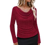 Gaharu Bluse Damen Elegant Festlich: Strick Slim-Fit Oberteil Glitzer - Herbst Modisches Party Shirt - Elegante Langarm Datum Abend Bluse