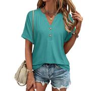 Gaharu Bluse Kurzarm Damen Elegant: Leicht T-Shirts Damen V-Ausschnitt Sommerblusen - Sommer Longshirt Damen Lässig für Leggings - Basic T-Shirts Damen Oversize Teal, XL