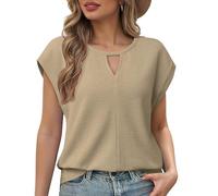 Gaharu Shirt Damen Sommer:Ärmellose Bluse Damen Locker Top - Lässige Kurzarm Blusentop Frauen Oberteile - Luftig Große Größen Damenmode Outfit Sport Shirt Olive XXL
