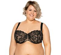 Gaia Damen BH Soft Chantal - mit Spitzenbesatz - Seitliche Stäbchen im Unterbrustband - Hergestellt in Polen - Hochgeschlossene Cups - Bequemer Alltags BH Schwarzer Ajour C80