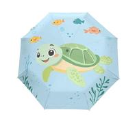 GAIREG Cartoon-Schildkröte, schwimmend im Meer, faltbarer Regenschirm, automatisches Öffnen, kompakt, leicht, Reise-Regenschirme für Regen