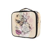 GAIREG Make-up-Tasche für Teenager, Mädchen, tragbar, mit Trennwänden, abstraktes Gesicht, Schmetterlinge