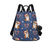 GAIREG Nahtloser Rucksack mit Dino-Muster, für Damen, Anti-Diebstahl-Handtasche mit Pompon, Reisetasche, Welpe und Santaclaus-Hut