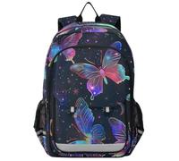 GAIREG Neon Butterfly Everyday Mädchen Büchertasche | Schultasche aus 100 % Polyester, 17 l Fassungsvermögen, Klappen-Design und reflektierende Details bei schlechten