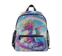 GAIREG Rainbow Dragon Kleinkind-Rucksack für Mädchen, Jungen, Kinder, Schulrucksäcke mit Namensschild, Mini-Kindergarten-Rucksäcke, Regenbogen-Drache, 6-8 Years, Niedliche Rucksäcke