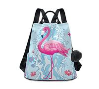 GAIREG Rucksack für Damen, Motiv: Happy Halloween, Kür nti-Diebstahl, Reisetasche, modischer Pompon-Rucksack zum Wandern, tropische, exotische Sommer-Flamingos