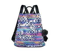 GAIREG Rucksack für Damen, Motiv: Happy Halloween, Kür nti-Diebstahl, Reisetasche, modischer Pompon-Rucksack zum Wandern, stilvolle Aztekenmuster, bunte Tribal-Streifen