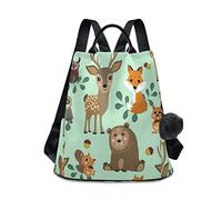 GAIREG Rucksack für Damen, Motiv: Happy Halloween, Kür nti-Diebstahl, Reisetasche, modischer Pompon-Rucksack zum Wandern, Waldtiere, Hirsch, Fuchs, Eichhörnchen, Eule